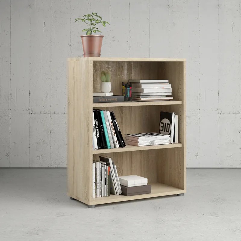 Niski regał biurowy z dwoma półkami Prima dąb sonoma