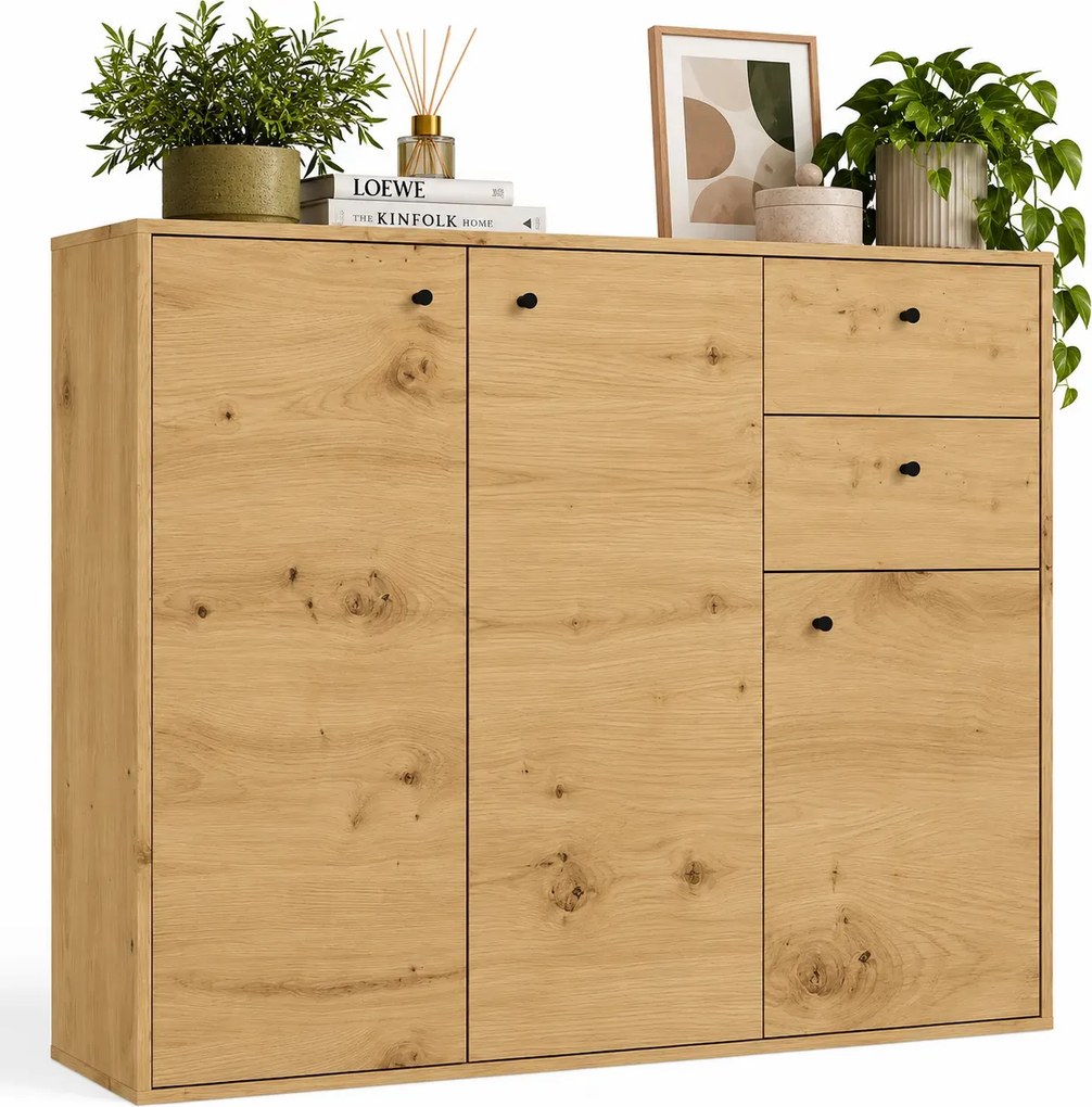 Minimalistyczna komoda z półkami i szufladami 120 cm dąb artisan W4-N49