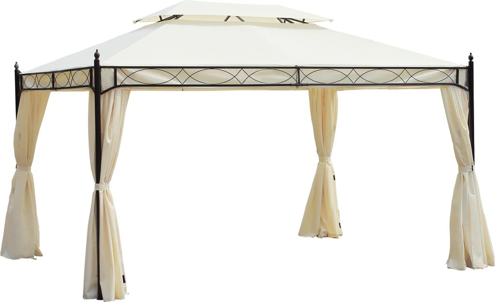 Pawilon Ogrodowy 3x4m Kremowy z Podwójnym Daszkiem Namiot Imprezowy Festyn Stylowa Pagoda | Aosom PL