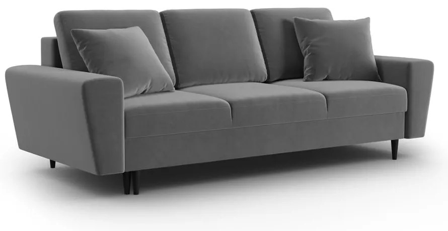 Jasnoszara aksamitna rozkładana/ze schowkiem sofa 235 cm Kyoto – Cosmopolitan Design