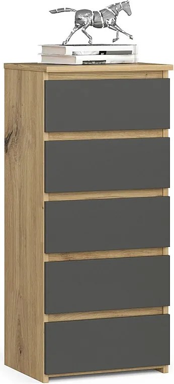 Komoda AKORD CL5 Dąb Artisan 40 cm 5 szuflad kolor Grafit Szary mat 40x35x92 cm