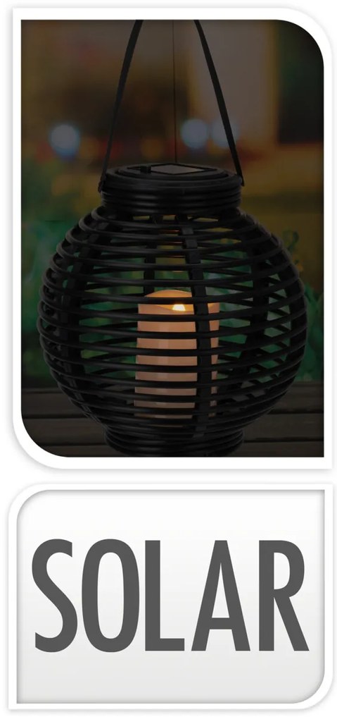 Lampion solarny, czarna kula, Ø 21 cm