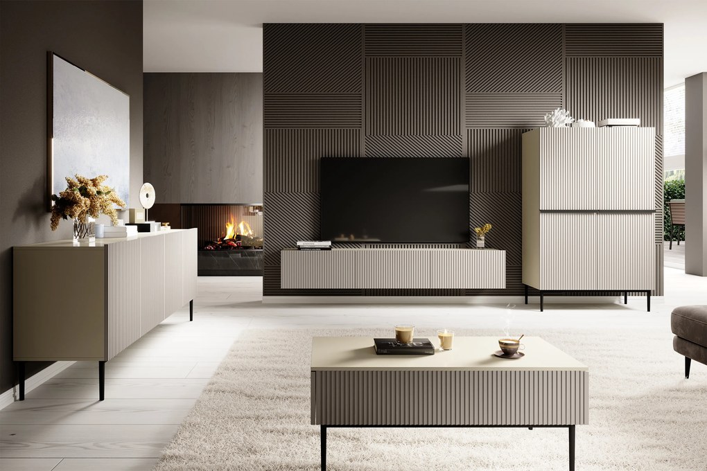 Szafka RTV Nicole 200 cm wisząca z szufladą - kaszmir mat