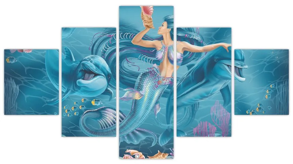 Obraz - Syrenka z delfinami (125x70 cm)