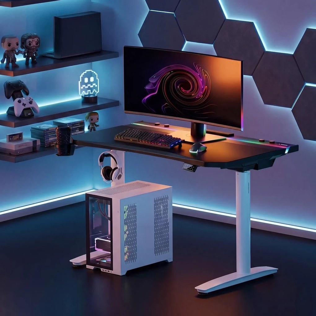 Biurko gamingowe elektryczne RGB Diablo X-Forge, 120x70 cm, czarno-białe