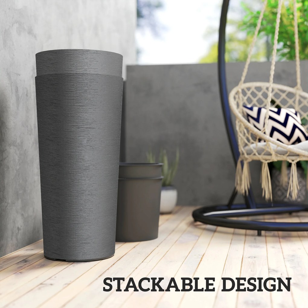 Outsunny Zestaw 2 Donic, Stosowane jedna w drugiej, Donice z Odpływem 35x35 cm, Okrągłe, Ciemnoszare | Aosom PL