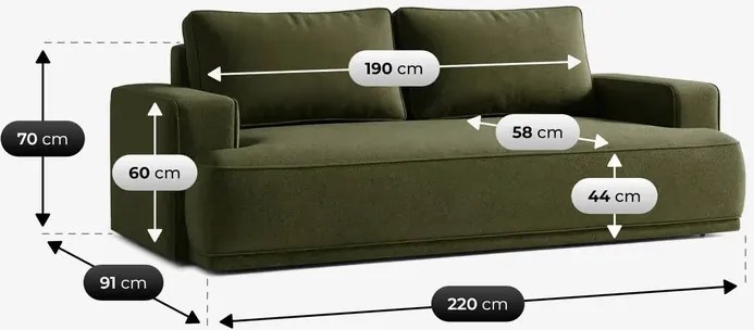 Sofa z Funkcją Spania CAMELIA Oliwkowa Boucle Japandi