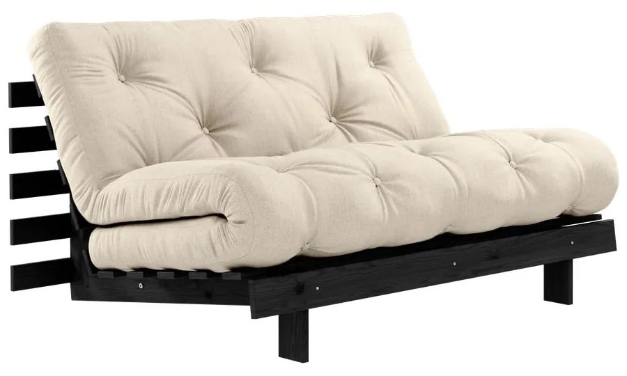 Szarobeżowa lniana rozkładana sofa 140 cm Roots Black Night – Karup Design