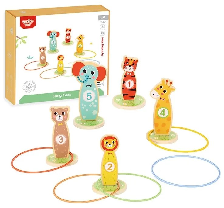 Tooky toy drewniana gra zręcznościowa rzut do celu zwierzątka 15 el.