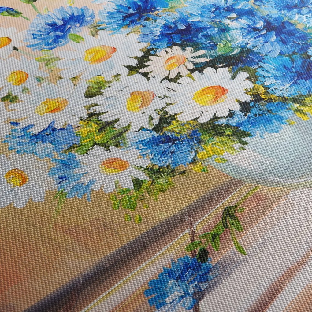 Malowany obraz wazonu z kwiatami (z zegarem) (90x30 cm)