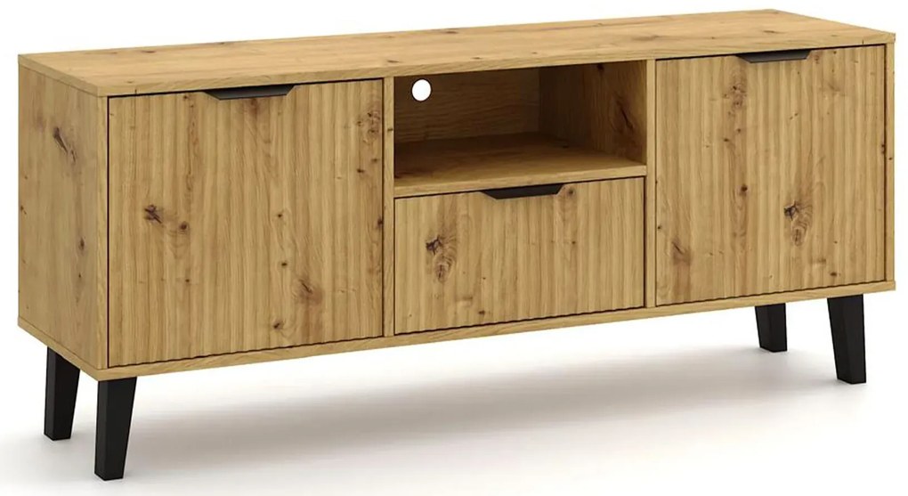 Szafka pod telewizor ryflowana na nóżkach dąb artisan H2-H73