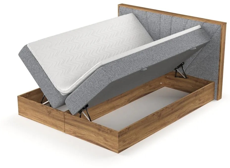 Szaro-naturalne łóżko boxspring ze schowkiem 140x200 cm Asahi – Maison de Rêve