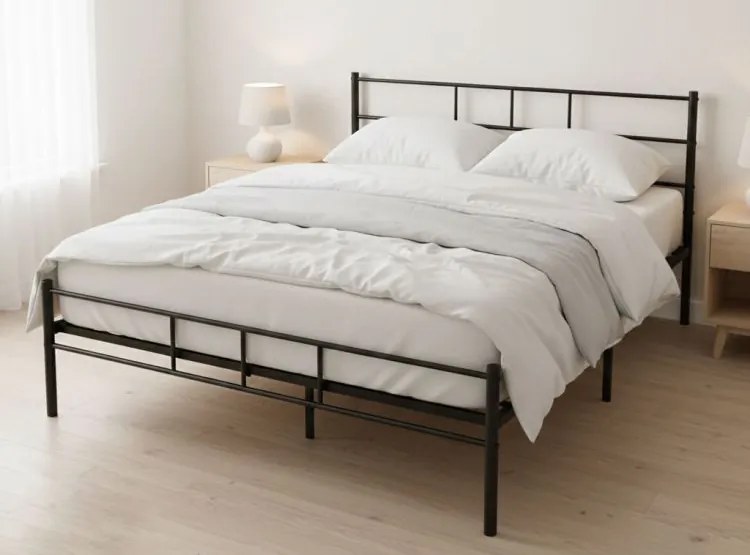 Czarne łóżko metalowe, dwuosobowe Kingsley 65B, 160x200 cm