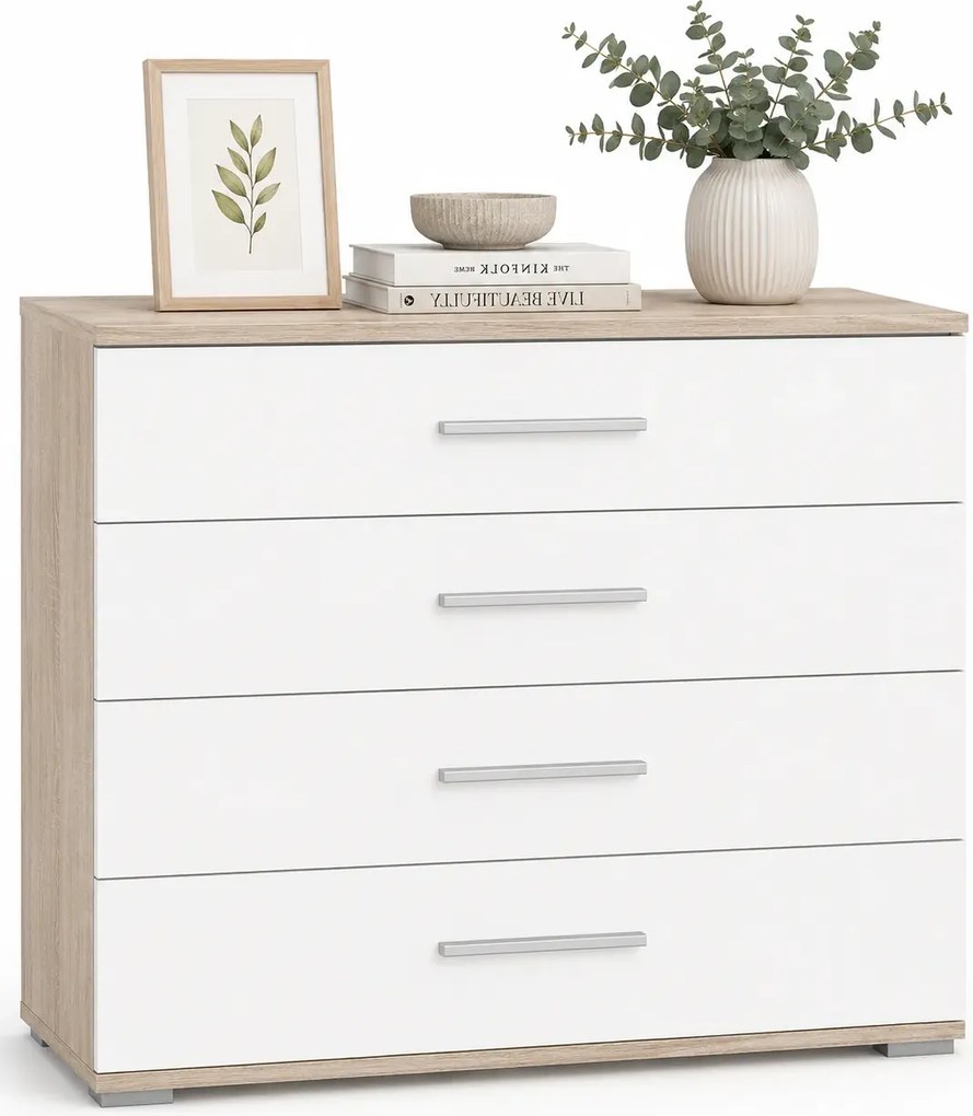 Minimalistyczna komoda  biała + dąb sonomaH6-D37