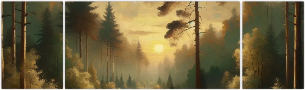 Obraz - Słońce świecące przez las (170x50 cm)