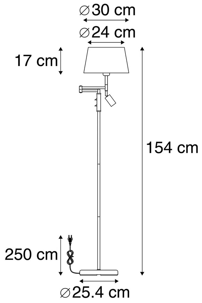 Lampa podłogowa stalowa z białym kloszem i regulowaną lampką do czytania - Ladas Retro Oswietlenie wewnetrzne