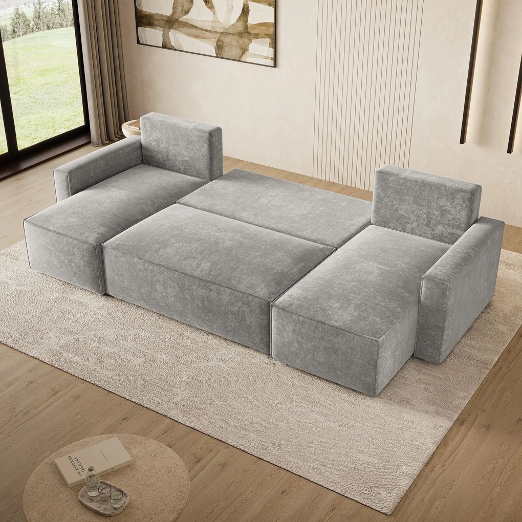 Masseno Narożnik ASPRA z funkcją spania i pojemnikiem na pościel Narozniki U, Rozkładana sofa - Jasnoszary, LUMO 65