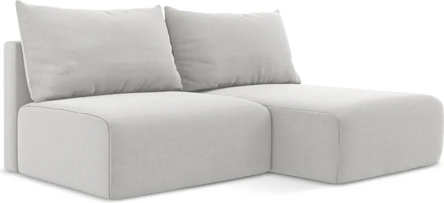 Jasnoszary aksamitny rozkładany narożnik ze schowkiem (prawostronny/z szezlongiem) Kalena – Makamii