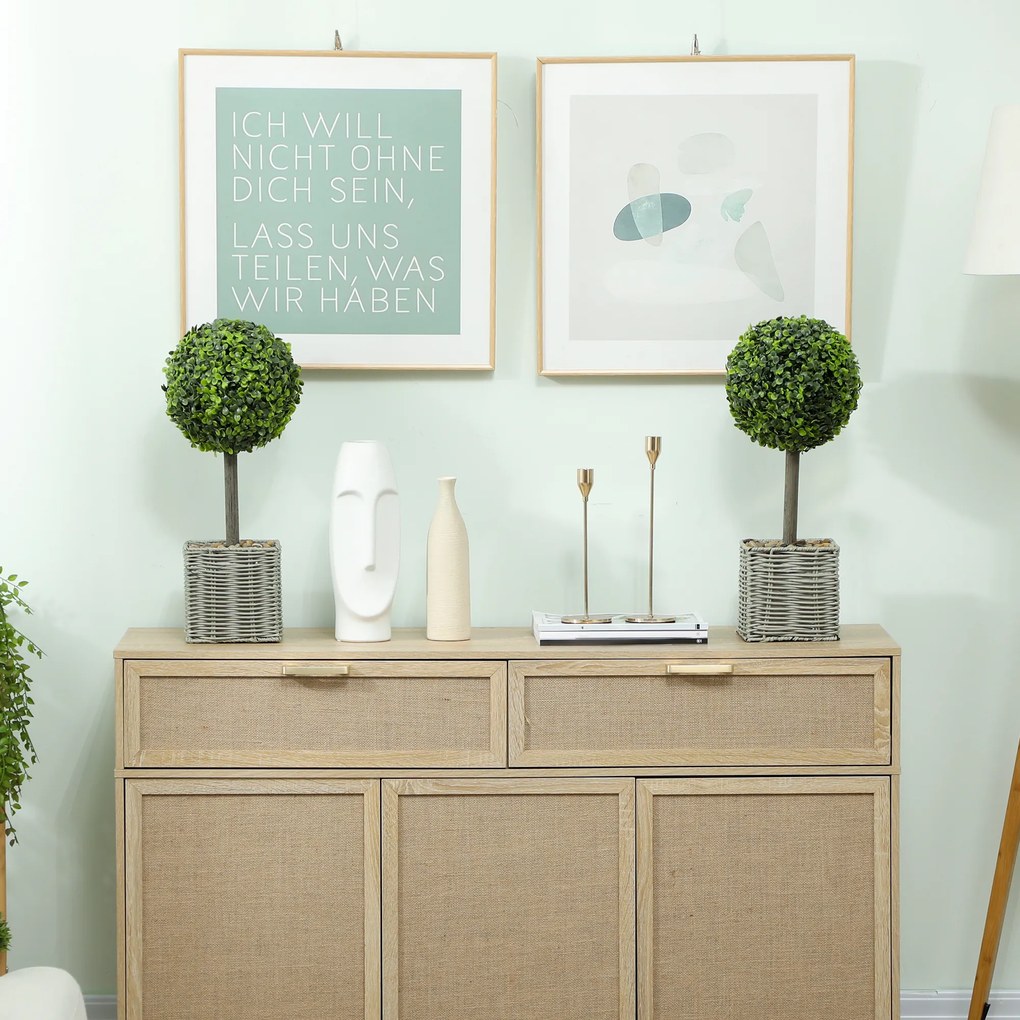 HOMCOM 2-szt. zestaw sztucznych roślin, odporne na UV sztuczne drzewka w doniczce, odpowiednie do wnętrz i na zewnątrz, tworzywo sztuczne, cement, zielony