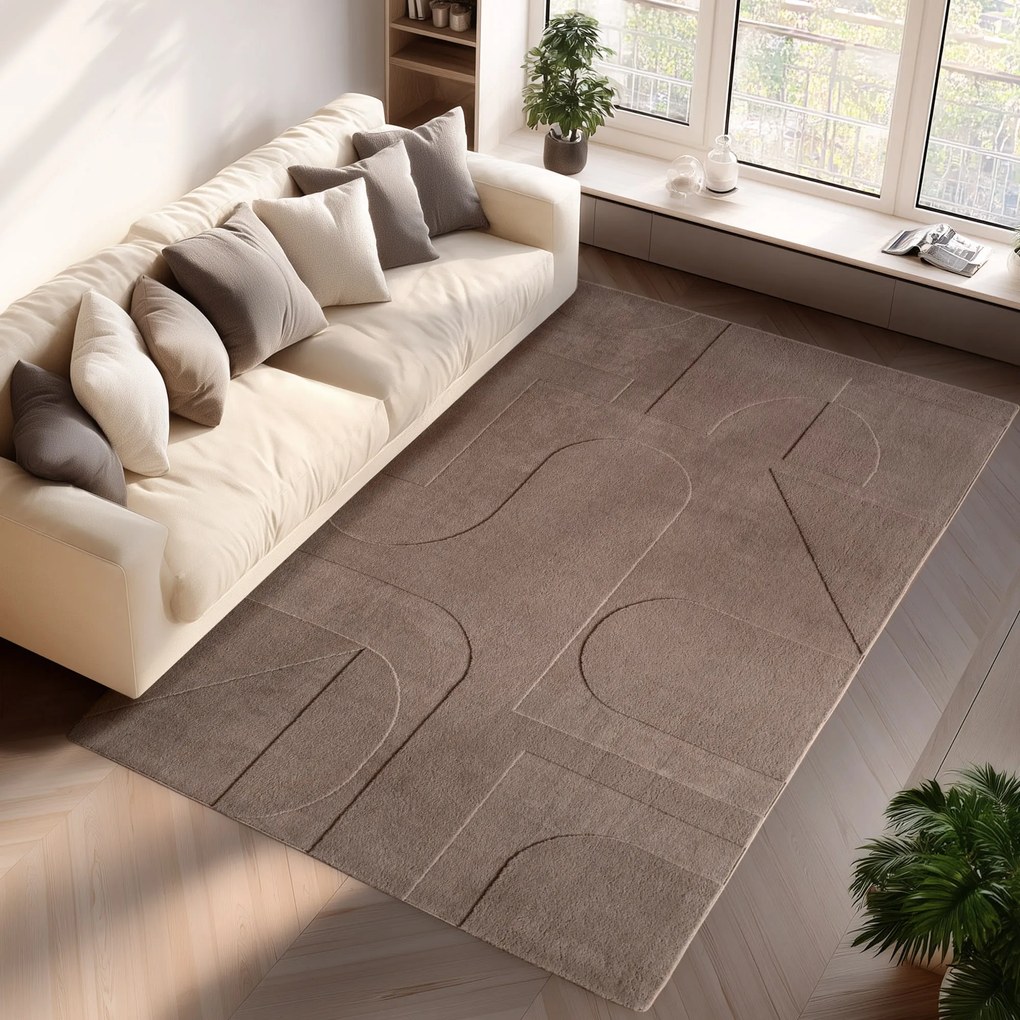 Dywan nowoczesny Pompei 3D  Geometria II szaro-beżowy 80 cm x 150 cm