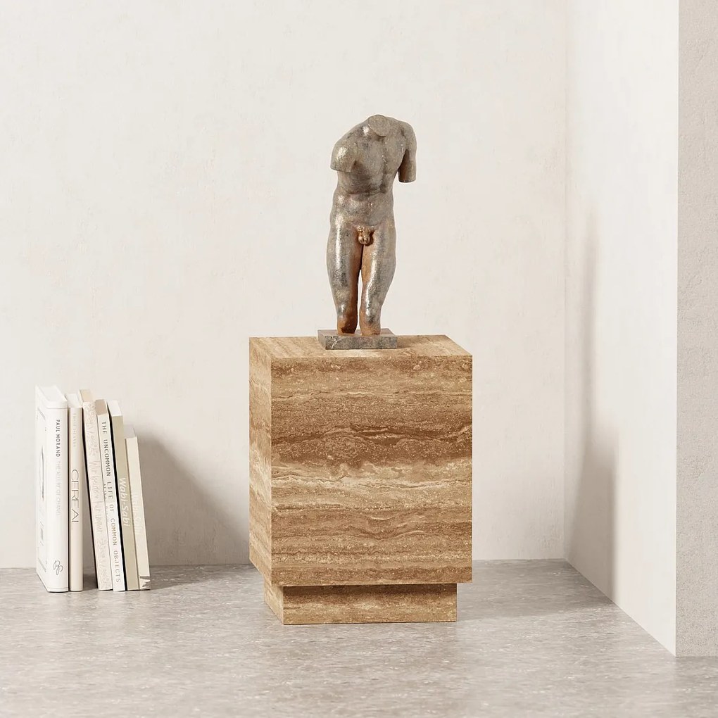 Stolik pomocniczy z trawertynu – orzech – Heron Low