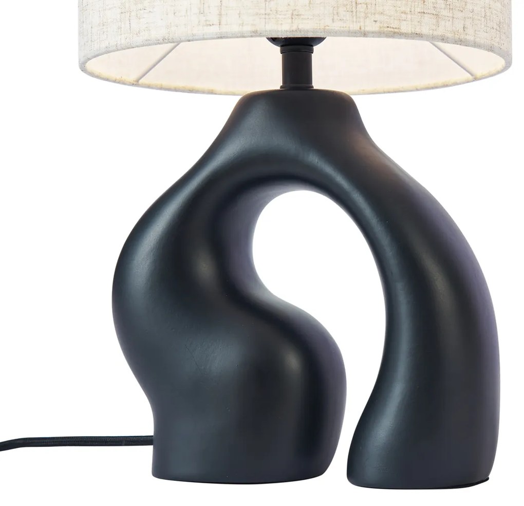 Lampa stołowa Japandi czarna z lnianym abażurem - Dahlia