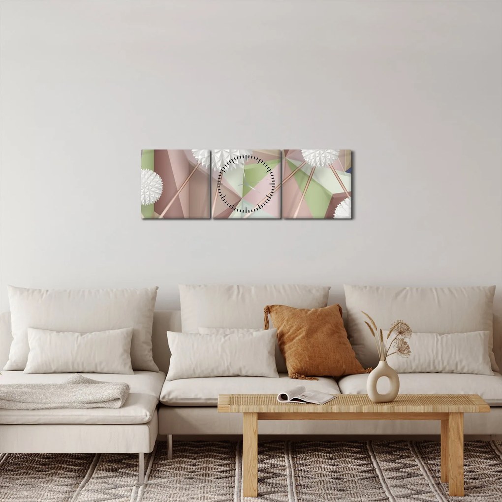 Obraz - Abstrakcja 3D w pastelowych kolorach (z zegarem) (90x30 cm)