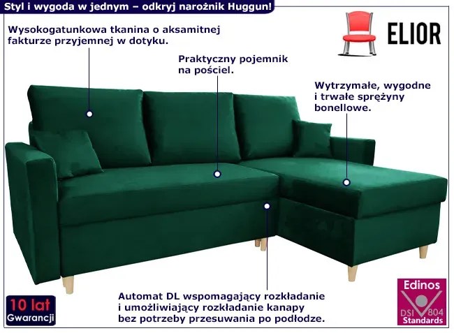 Zielony narożnik z welurową tapicerką N9-D63