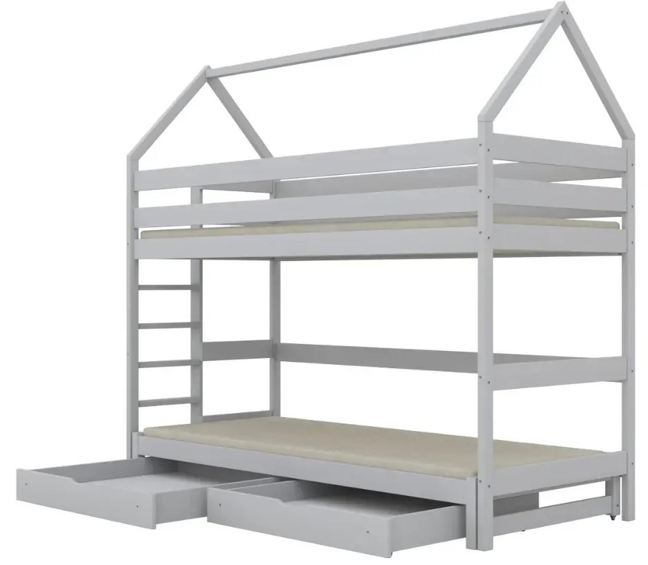 Łóżko piętrowe domek TOBI 1 160x80 białe drewniane z szufladami KOCOT KIDS