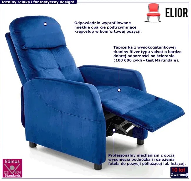 Granatowy rozkładany fotel wypoczynkowy - Erto 3X