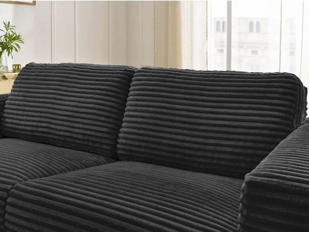 Czarna sztruksowa rozkładana sofa do spania 240 cm Hugo – Bobochic Paris