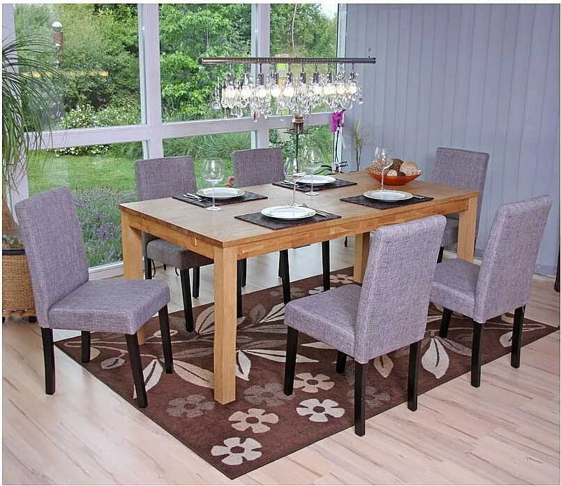 Krzesło do jadalni Littau (zestaw 6 sztuk),  tkanina, szary, ciemne nogi