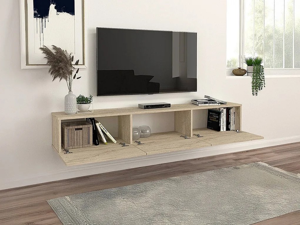 Szafka RTV wisząca 3-drzwiowa - Efekt trawertynu - VIKILA