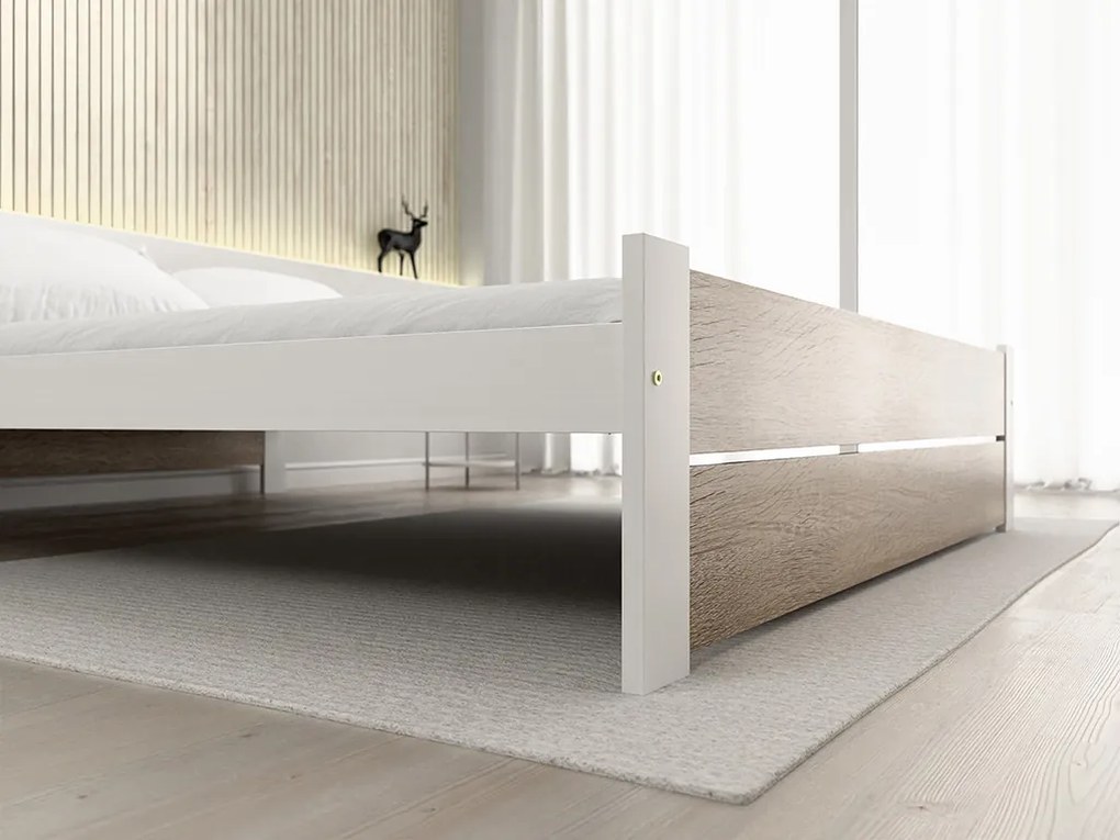 Łóżko IKAROS DOUBLE 160 x 200 cm, białe/dąb sonoma Stelaż: Ze stelażem listwowym rolowanym elastycznym, Materac: Materac Coco Maxi 20 cm