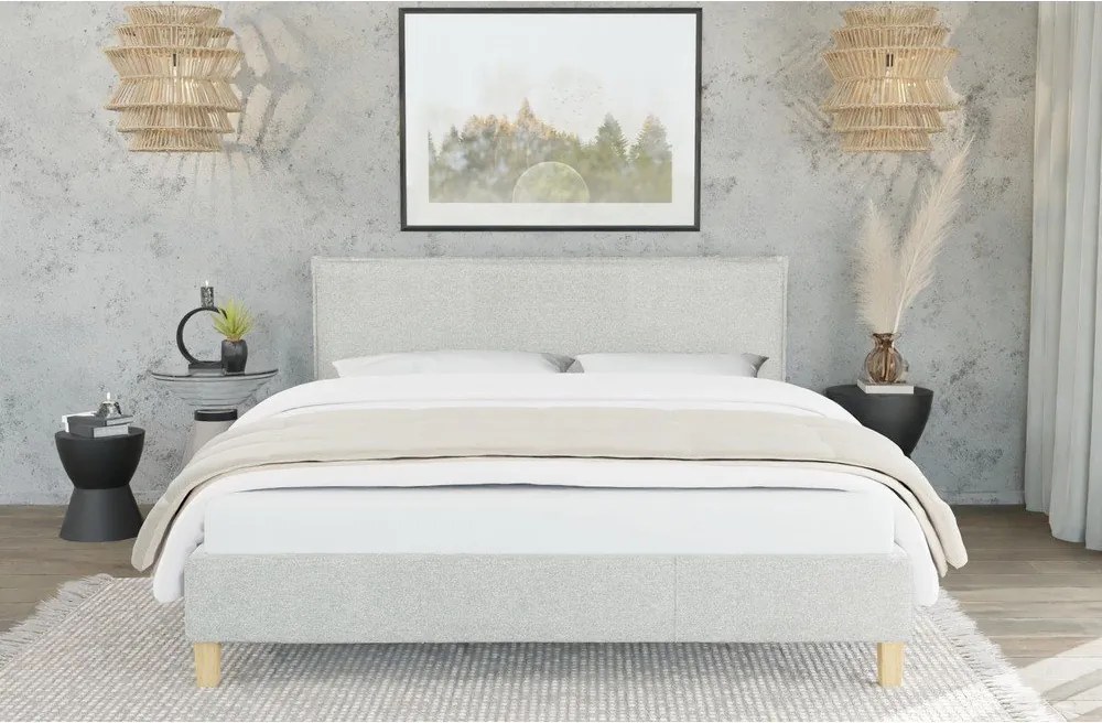 Beżowe tapicerowane łóżko jednoosobowe ze stelażem 90x200 cm Tina – Ropez