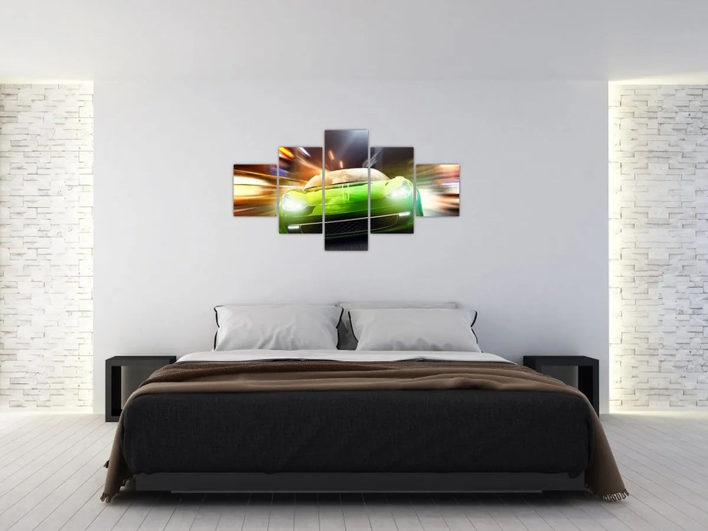 Obraz - Zielony samochód wyścigowy (125x70 cm)