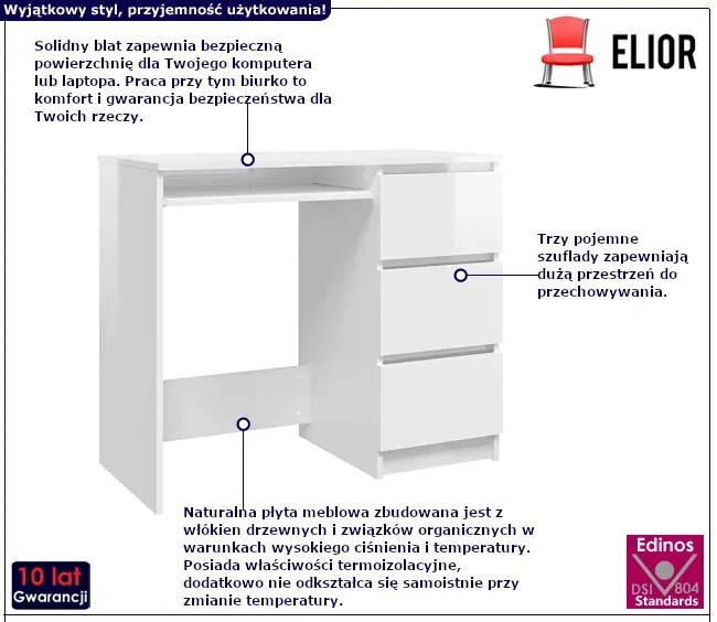 Białe biurko z szufladami połysk Livia 2X