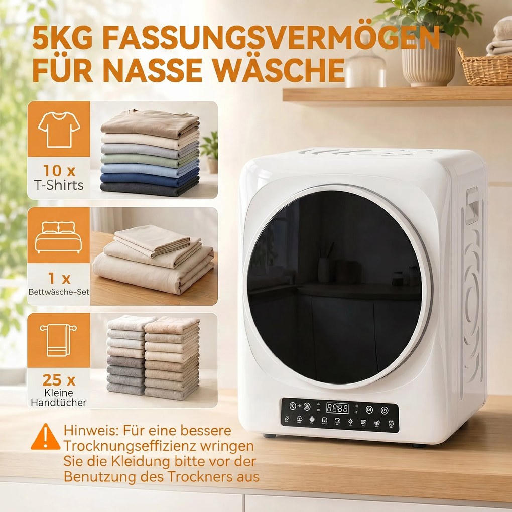 HOMCOM 1000 W kompaktowa suszarka wywiewowa z trybem Extra-suchy i ECO, ustawienia timera i temperatury, Biały | Aosom PL