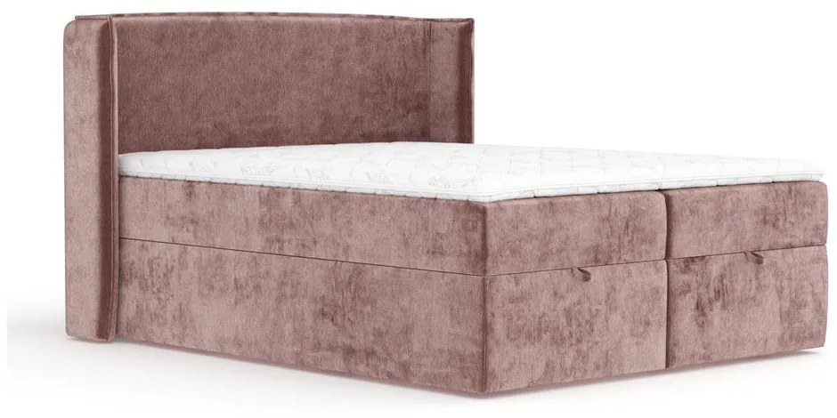Różowe łóżko boxspring ze schowkiem 200x200 cm Passion – Maison de Rêve