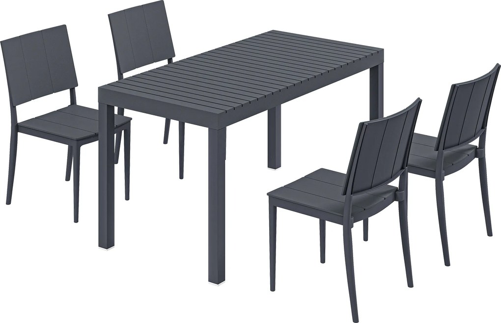 Outsunny Zestaw Mebli Ogrodowych 5-częściowy Stół z 4 Krzesłami Sztaplowanymi Lamelowy Design dla 4 Osób, Ciemnoszary | Aosom PL