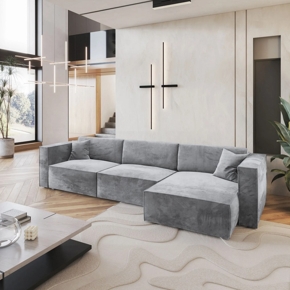Masseno Narożnik TOLMO z funkcją spania i pojemnikiem na pościel Narozniki L, Rozkładana sofa - Jasnoszary, MONOLITH 84