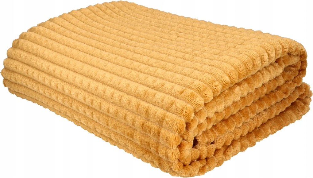 Koc Kostka musztardowy 130x170cm Miękki Wytłaczany Ciepły Modny Do Wnętrz