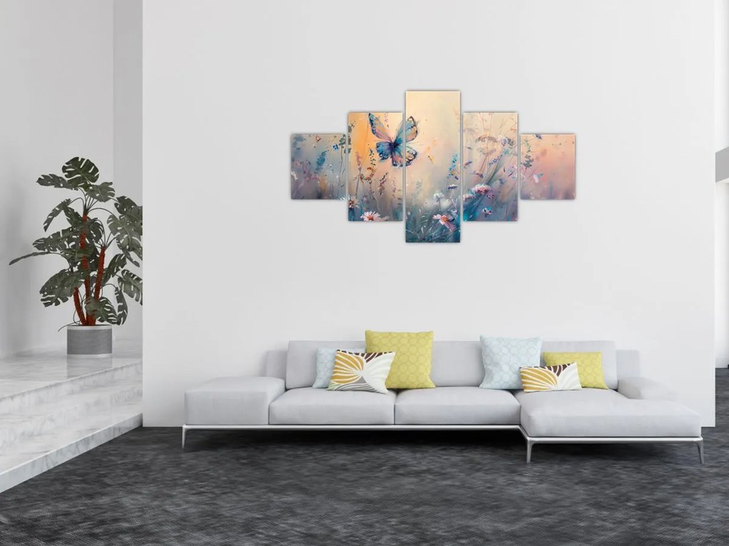 Obraz - Łąka z motylem II (125x70 cm)
