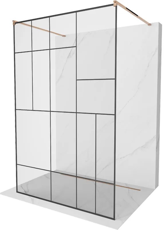 Mexen Kioto ścianka prysznicowa wolnostojąca 130 x 200 cm, czarny wzór 8 mm, różowe złoto - 800-130-002-60-78