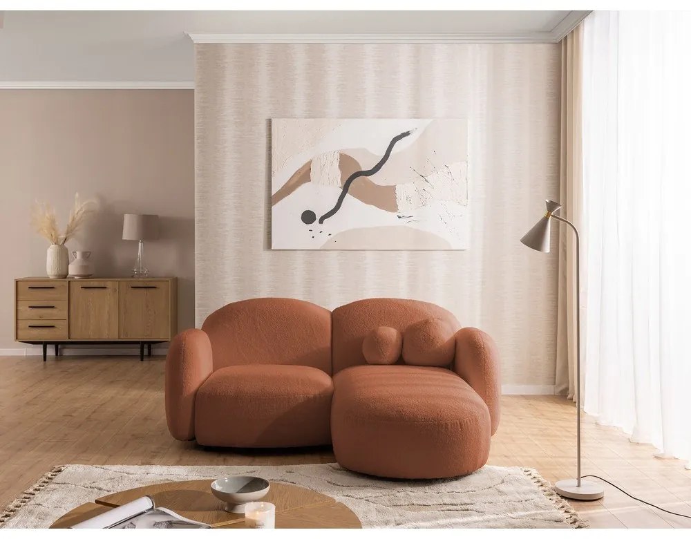 Narożnik z materiału bouclé (prawostronny/z szezlongiem) w kolorze terakoty Orbit – Ropez