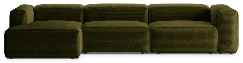 Zielony sztruksowy narożnik (lewostronny/z szezlongiem) Bergamo – Cosmopolitan Design