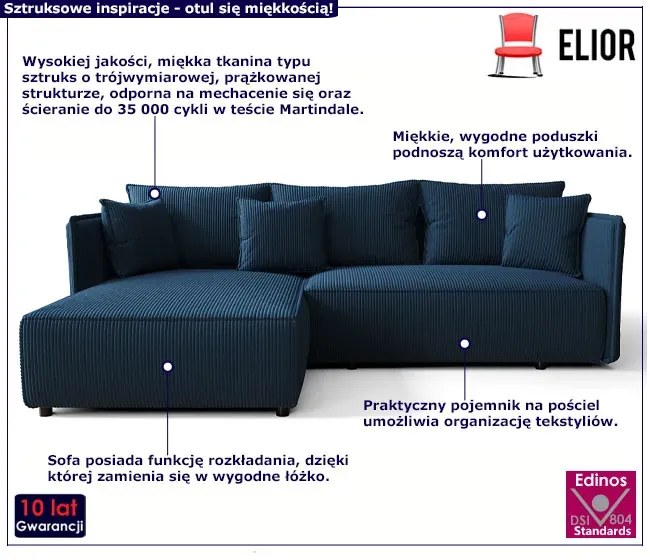 Granatowa Sofa Narożna Z Funkcją Spania T3-B49