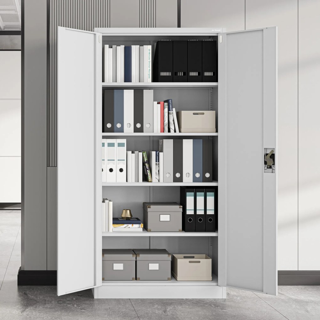 Biurowa szafa metalowa na akta JAN, 900 x 1850 x 400 mm szara
