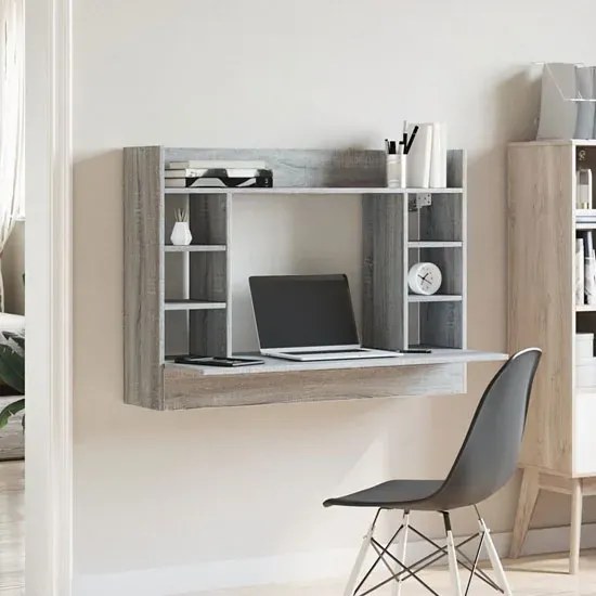 Minimalistyczne ścienne biurko szary dąb T0-W55