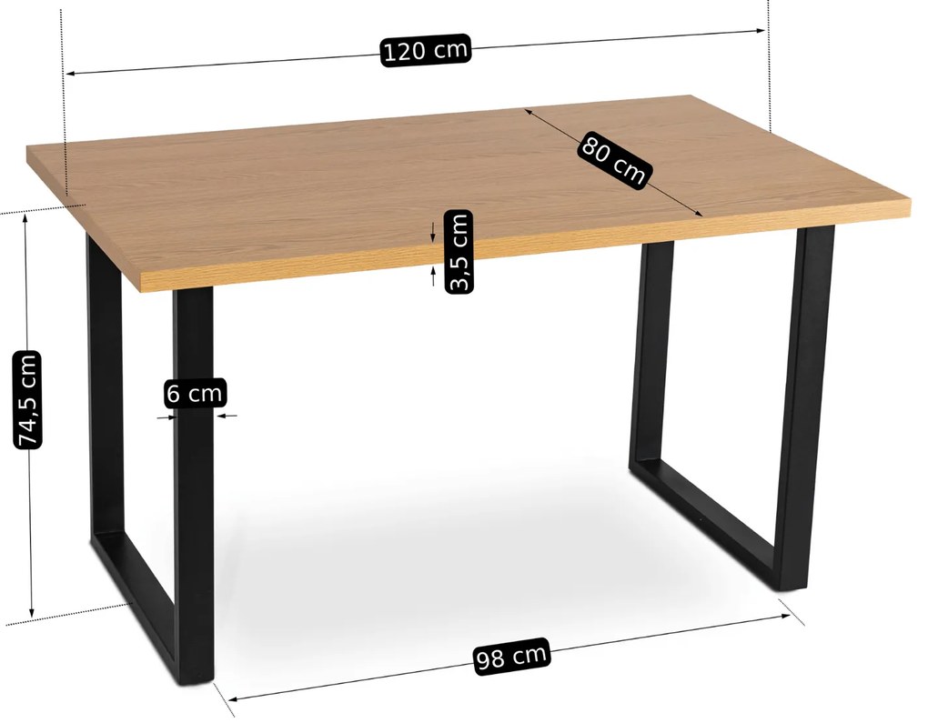 Zestaw Stół Prostokątny VETTEL 120 cm Dąb Złoty/Czarny i 4 Krzesła Tapicerowane PERU 2 Czarne Nowoczesne Loft